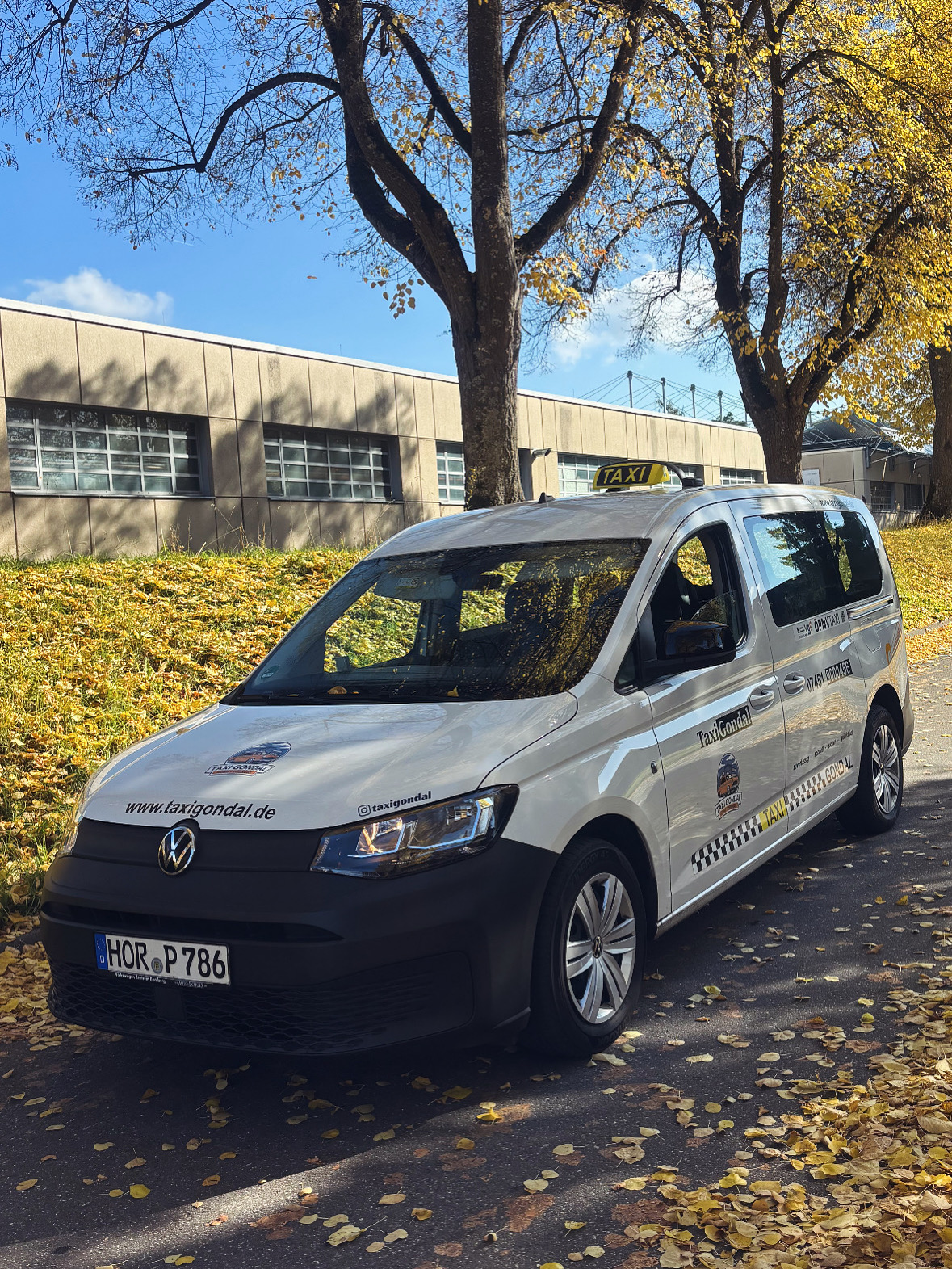 VW Caddy Taxi von Taxi Gondal im Herbst